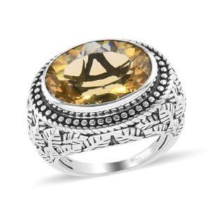 1 of a Kind Oval Faceted Mexican Yellow Labradorite 9 grams of 92 Sterling Sz 7